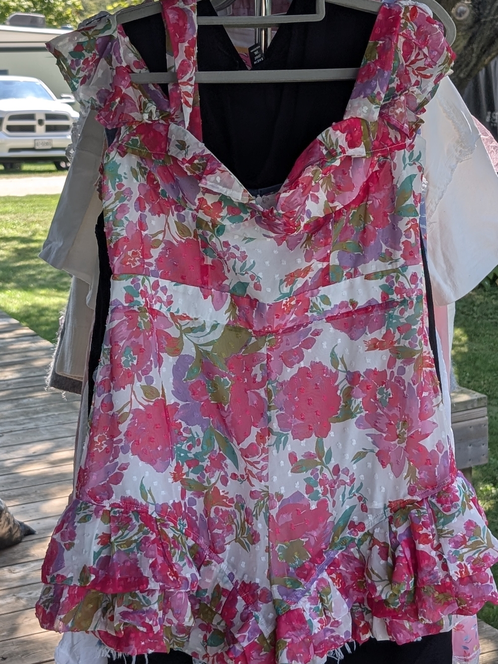 SHEIN Pink Floral Ruffle Romper